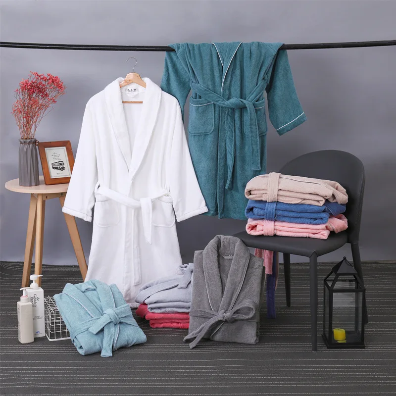 Women's White Kimono Robes Custom Sleepwear Plus Size 100% Cotton Towel Bathrobe