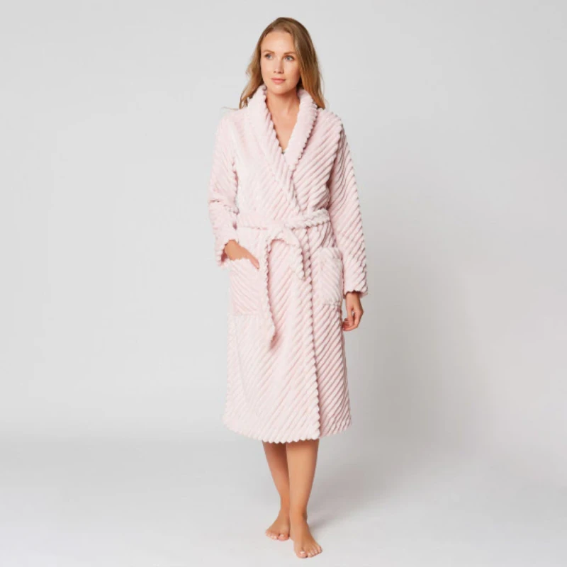 Women's Winter Terry Coral Velvet V Neck Full Sleeves Breathable Super Soft Casual Robe Pajamas Autumn Winter