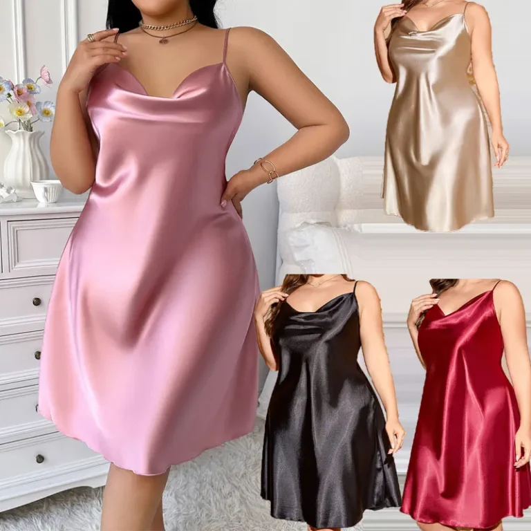 XL-5XL-Plus-Size-Sexy-Silky-Nightgown-for-Women-Comfortable-Soft-Home-Sleepwear-with-Plain-Pattern-Printing-Simple-and-Elegant
