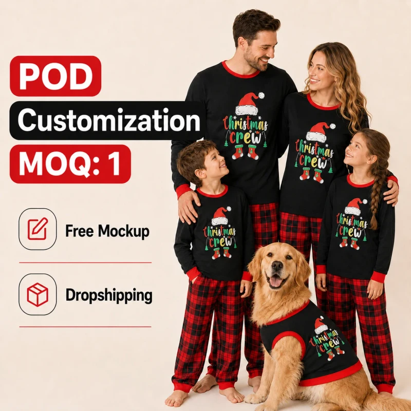 Xmas Family Christmas Pajamas Sets Elastic Waist Front Logo Spring Long Sleeve Matching for Women Men Kids Couples