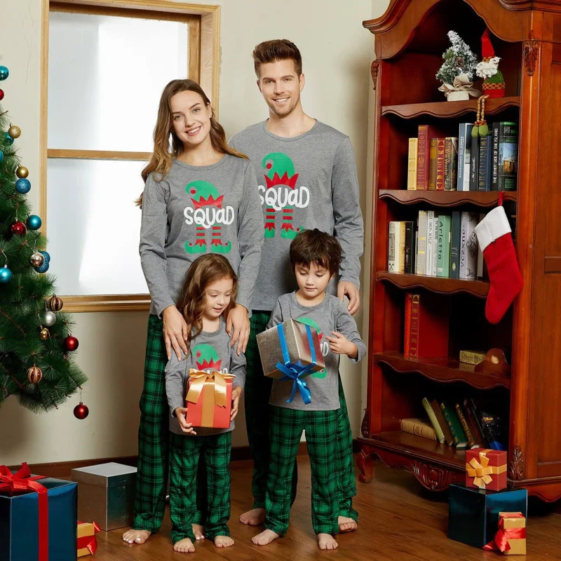 Xmas Holiday Home Wear Matching Family with Pet Pajamas Classic Plaid Print Christmas Pajamas