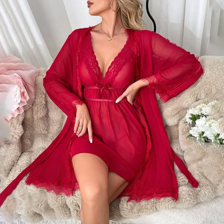 YCH-Hollow-Out-Thin-V-Neck-Nightdress-Fashion-Mature-Women-Sexy-Backless-Breathable-Lace-Homewear-Set-Nightdress