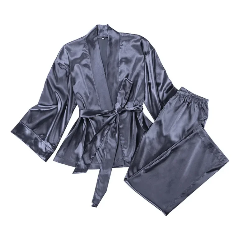 YUNCHI-Elegant-Spring-Autumn-Woven-Solid-Color-Womens-Long-Sleeve-Breathable-Home-Furnishing-V-Neck-Cardigan-Pajama-Set