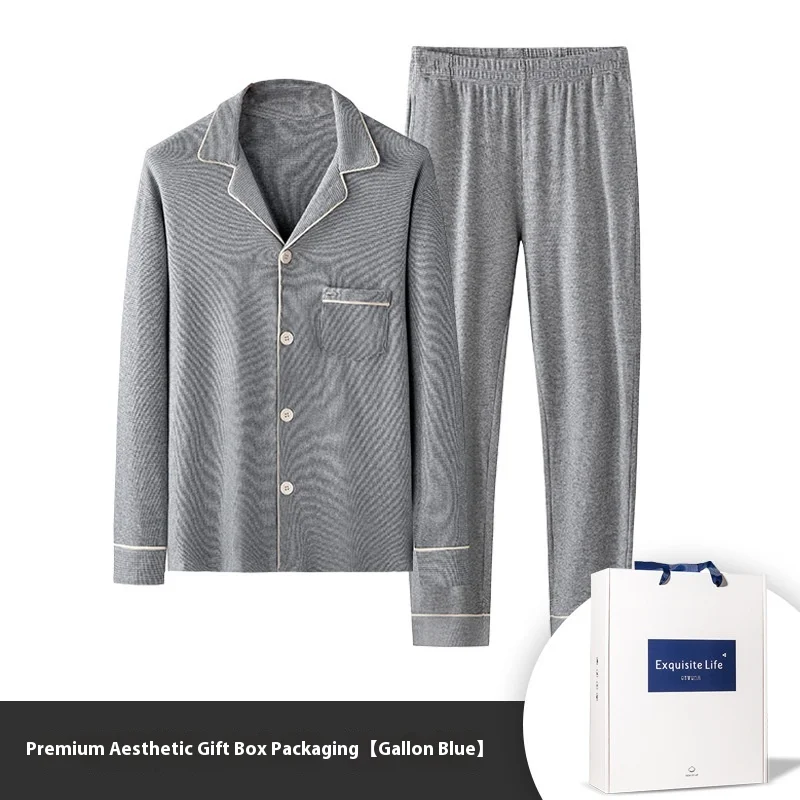 Yabi Jacquard Men's Pajamas Suit Breathable Fleece-Lined Thickened Heat Storage Outwear for Autumn and Winter