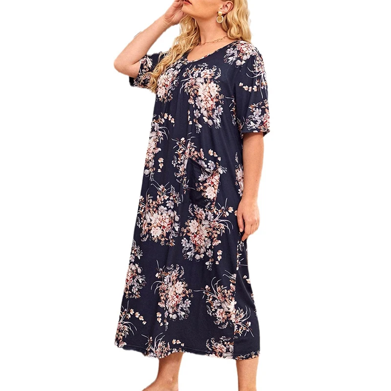 spring and summer plus size loungewear nightdress short sleeve long digital printing large size nightdress women